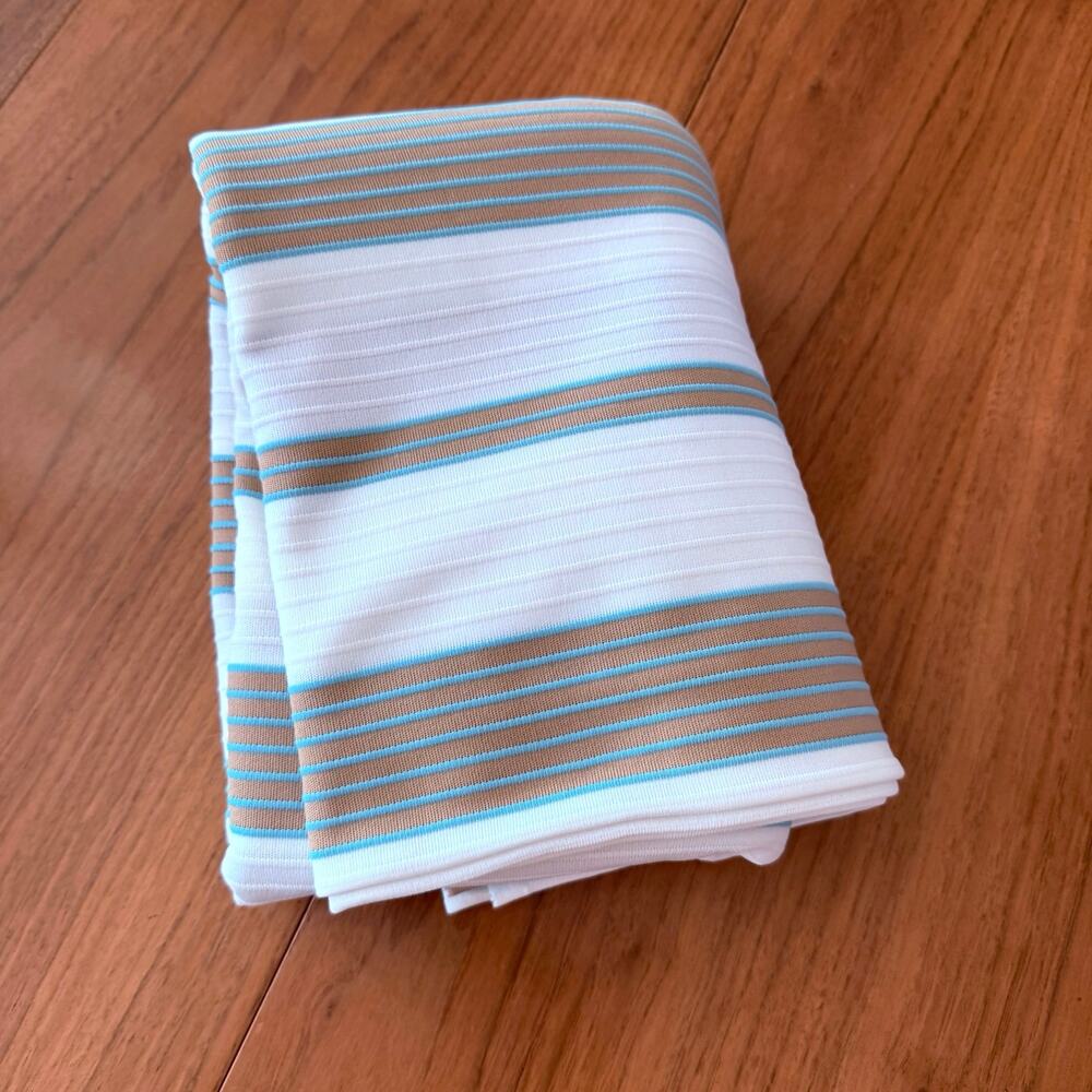 Vintage Fabric 2 yards Stripe Poly Stretch Aqua Tan White 84 x 64
